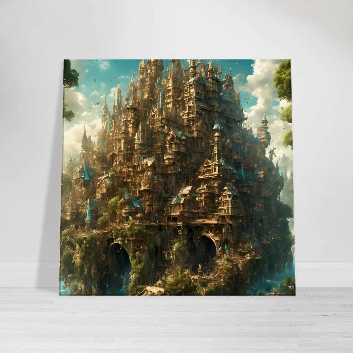 "Majestic Peaks: The Fantasy City Mountain" 3D digital Art Canvas Art