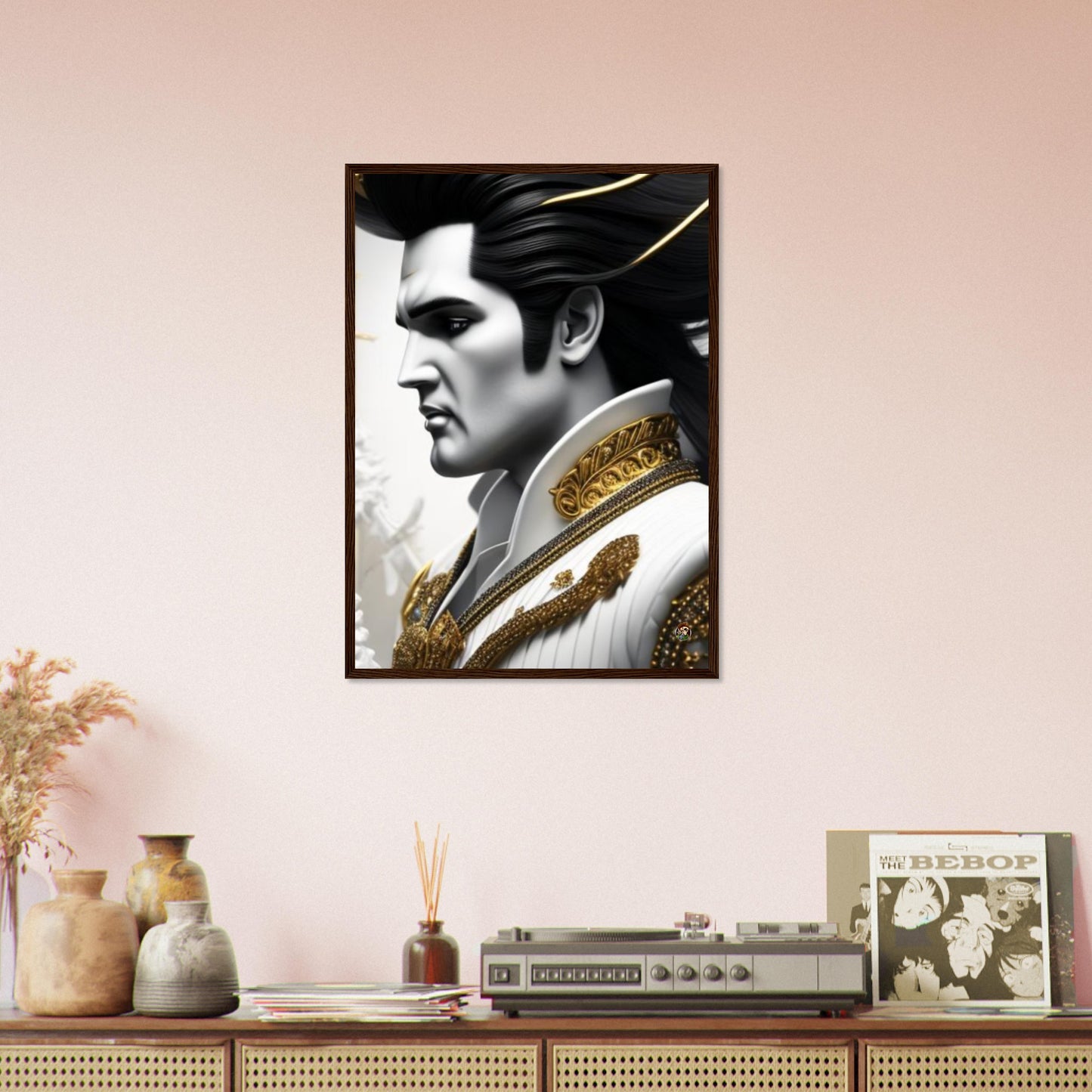 Elvis Presley Premium semi-glanzende houten ingelijste poster. gemaakt door Ötzi Frosty