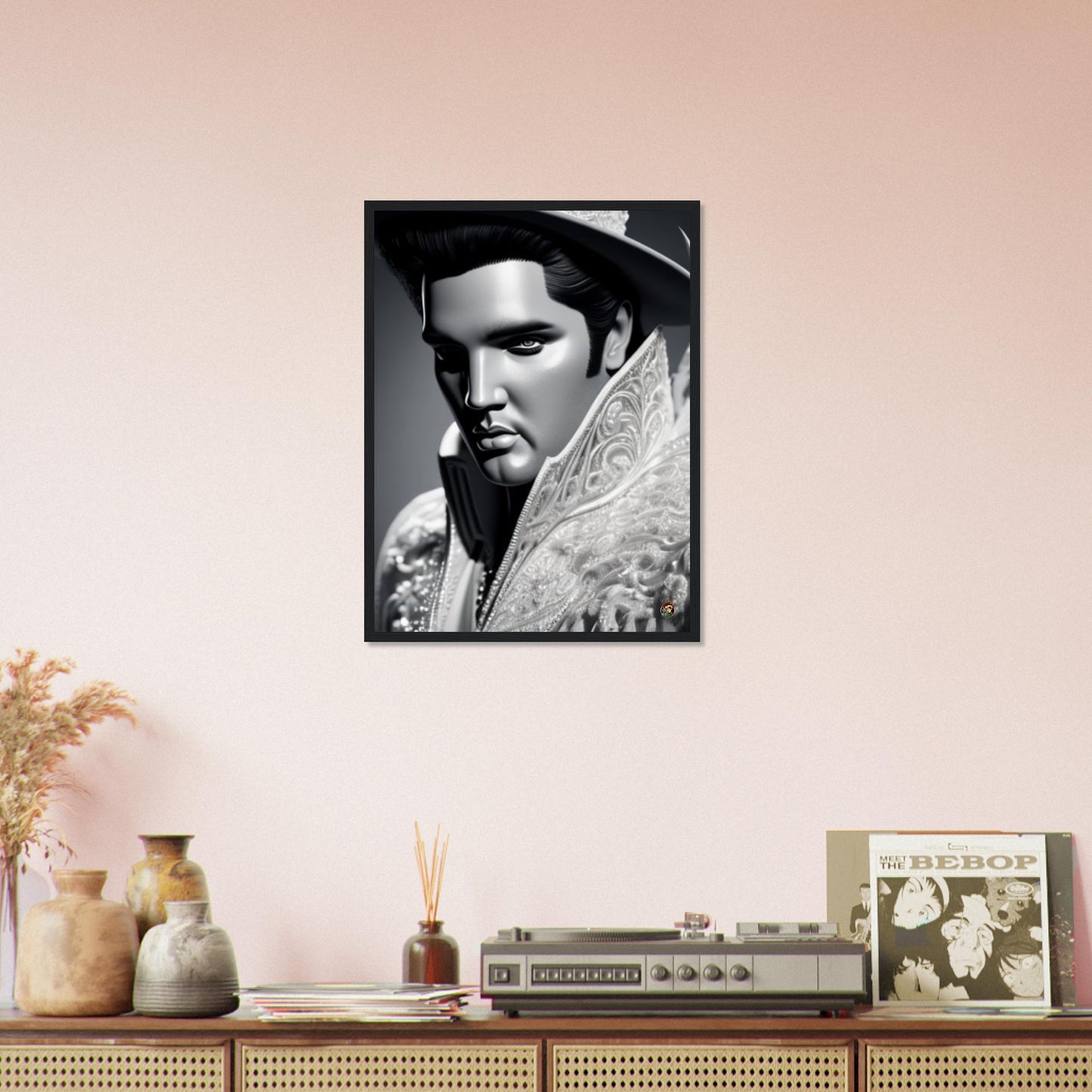 Póster enmarcado de madera semibrillante premium de Elvis Presley. creado por Ötzi Frosty