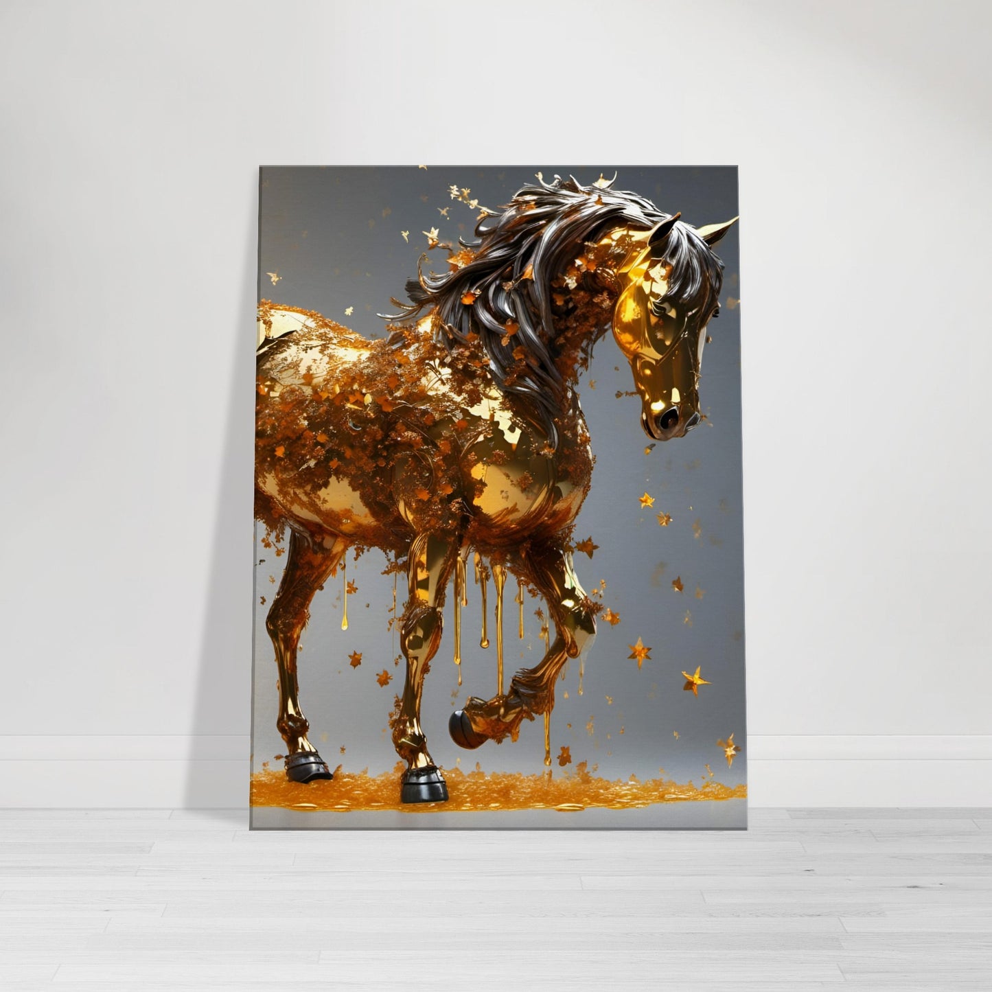 "Epic Elegance: The Amber-Gold Honeywine Horse" 3D digital Art Canvas Art