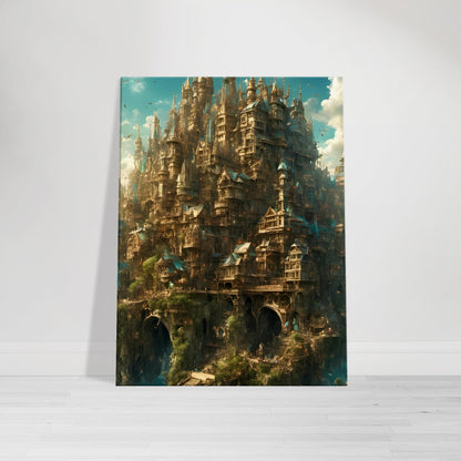 "Majestic Peaks: The Fantasy City Mountain" 3D digital Art Canvas Art