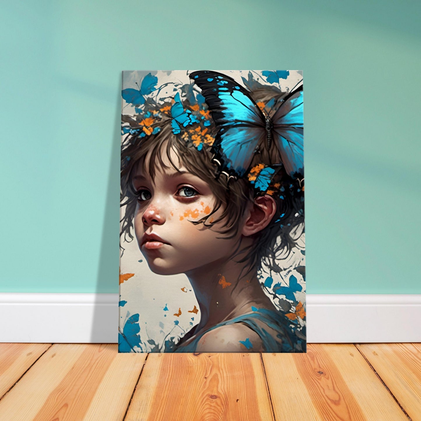 "Enchanted Dreams: Sweet Boy Amidst Fantasy Butterflies" 2D digital Art Canvas Art